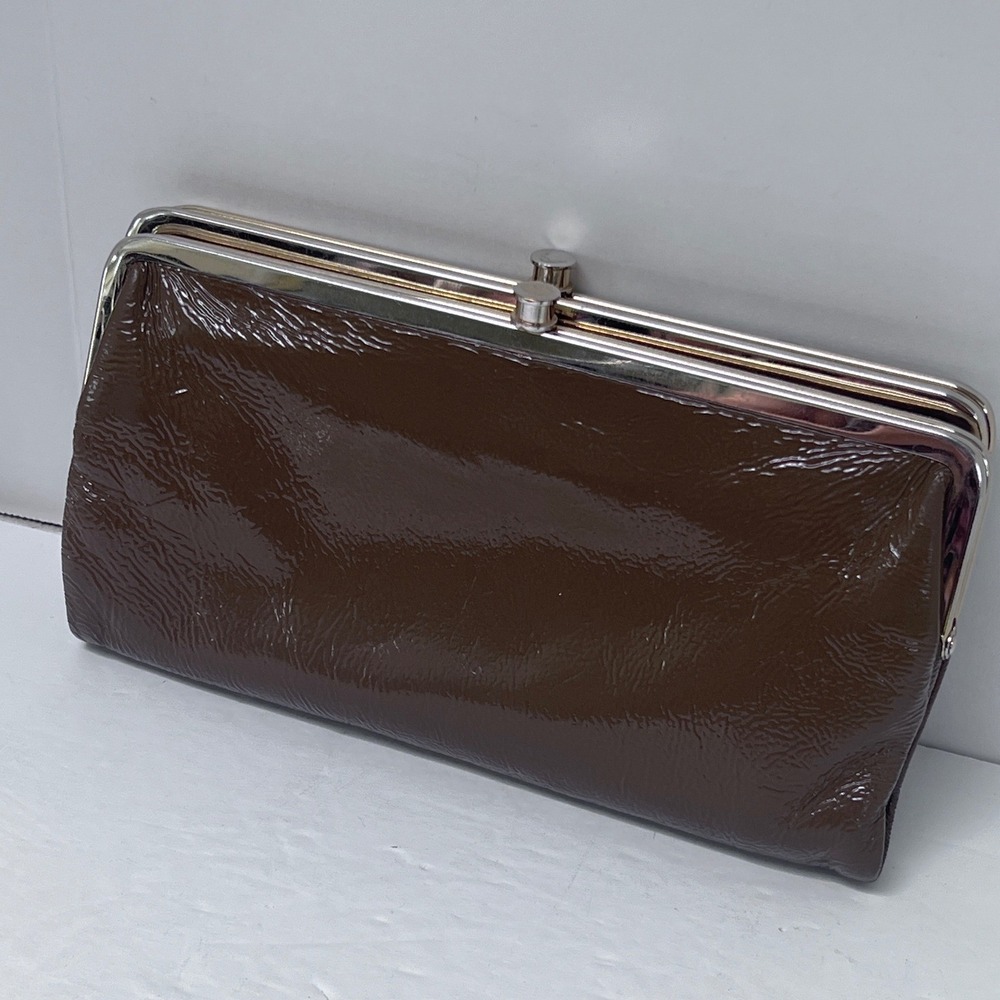 Hobo International Lauren Do Wallet Camel Patent Leather Houndstooth Lining READ